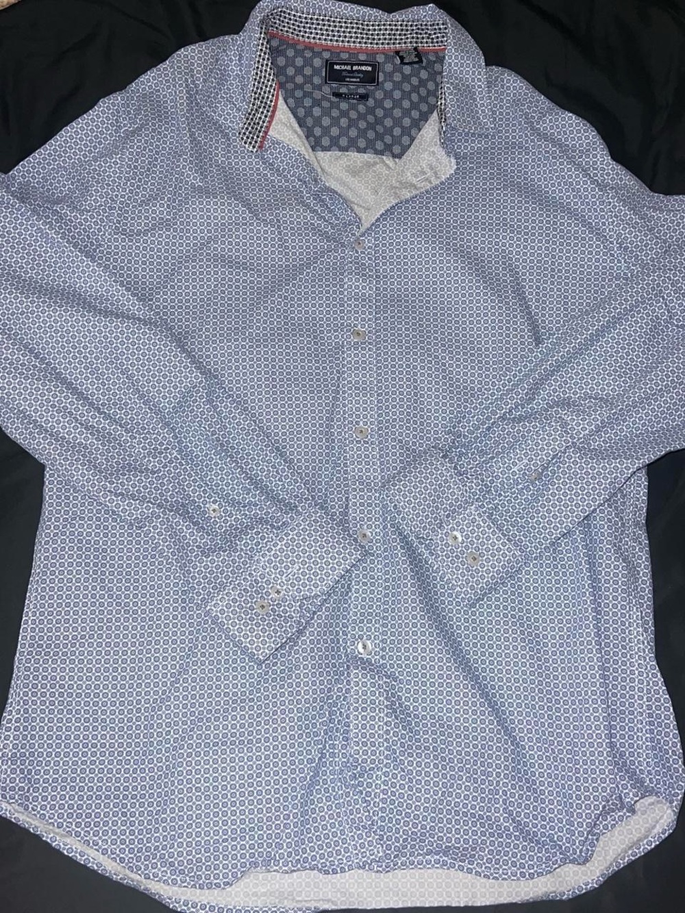 Michael Brandon Men’s Blue Patterned Long-Sleeve Dress Shirt XL